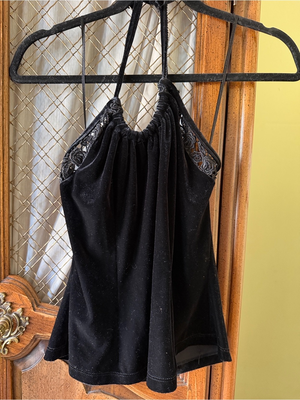 Y2K Black Velvet Lace Halter Top SIZE SMALL